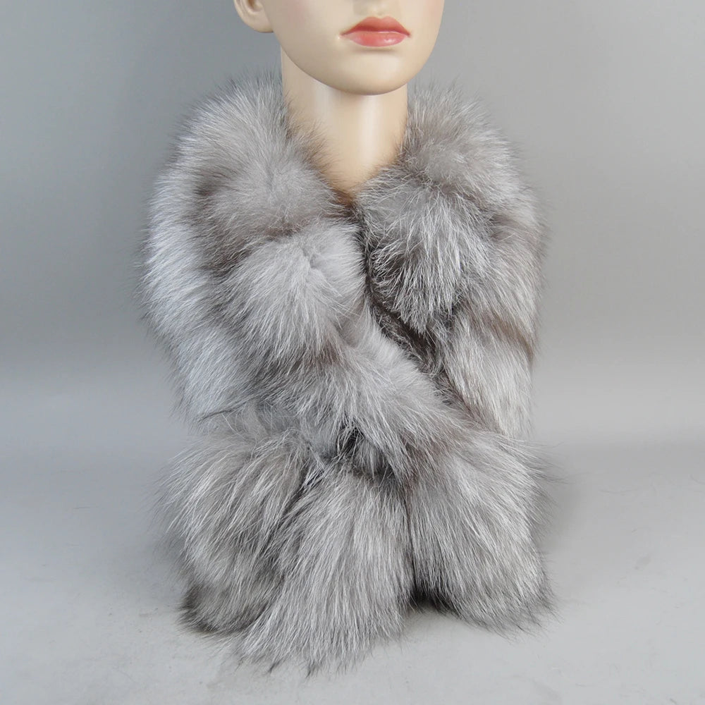 2025 Brand Hot Sale Men Women Genuine Fox Fur Scarf 100% Real Natural Fox Fur Collar Scarves Wraps Good Quality Fur Ring Muffler