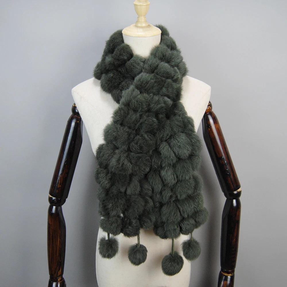 Women Winter Warm Real Rabbit Fur Scarf Hot Sale Natural Rabbit Fur Muffler 2025 Lady 100% Genuine Fur Scarves Wholesale Retail