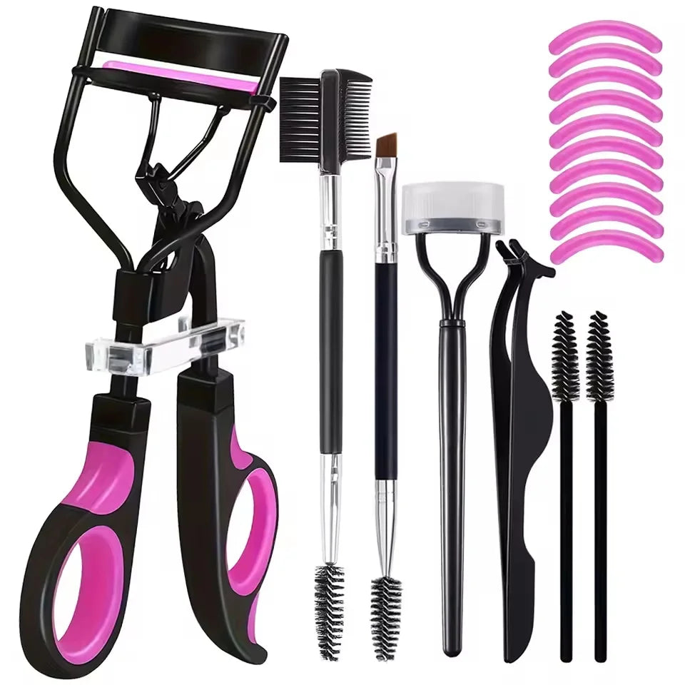 Eyelash Curler Set with Replacement Pads, for Women - Eyelash Curling Tweezers, Eyelash Clamp, Mascara Wand Brush, Makeup Tools