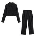 2025 Women Fashion Solid Long Sleeve Jacket Two Piece Set Women High Waist Pants Female Streetwear Style Sets