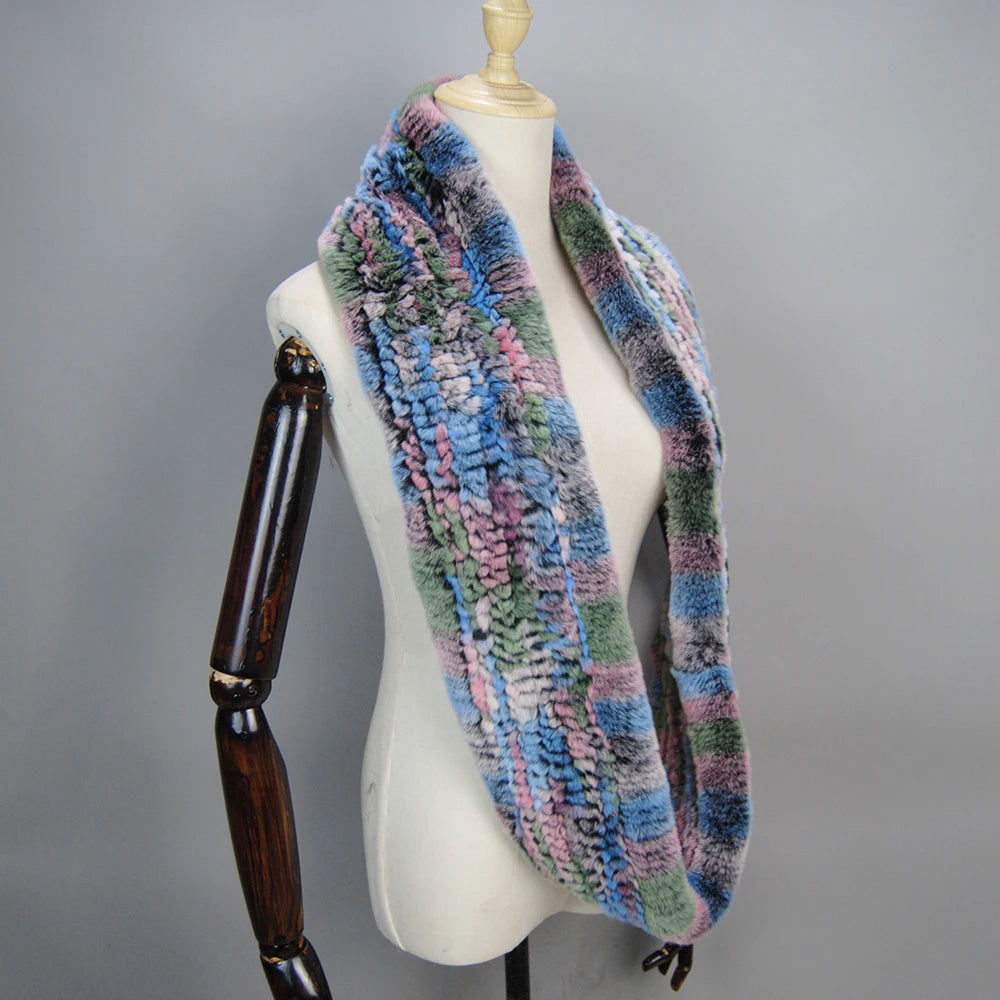 2025 Hot Sale Women New Real Fur Scarf Circle Long Real Fur Scarves Winter Warm Street Fashion Rex Rabbit Fur Muffler