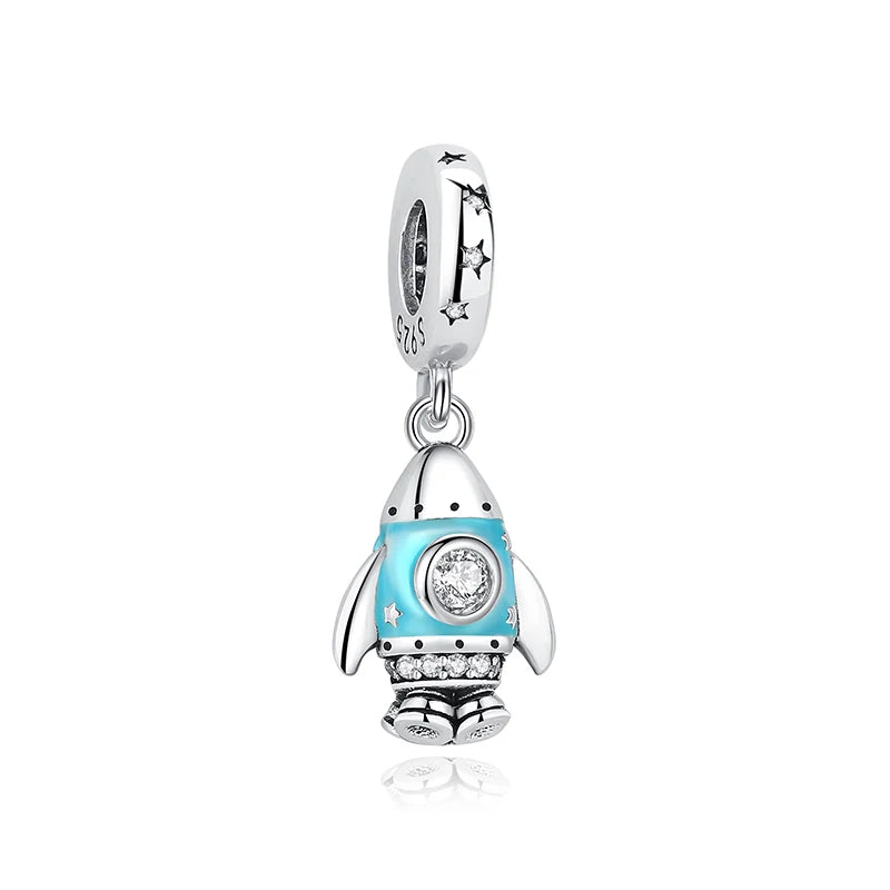 New Original 925 Sterling Silver Charms Star Moon Blue Crystal Glass Beads Fit Brand Bracelets Necklaces Jewelry For Women