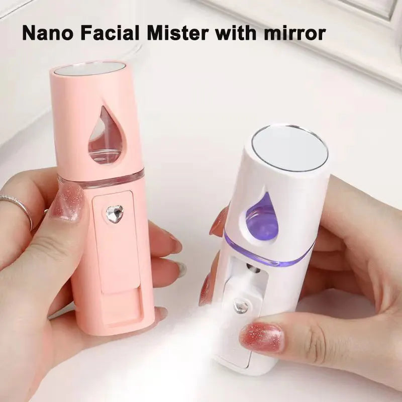 Nano Facial Mister Portable Mist Sprayer with Mirror Mini Cool Mist Spray for Skin Care Facial Body Moisturized