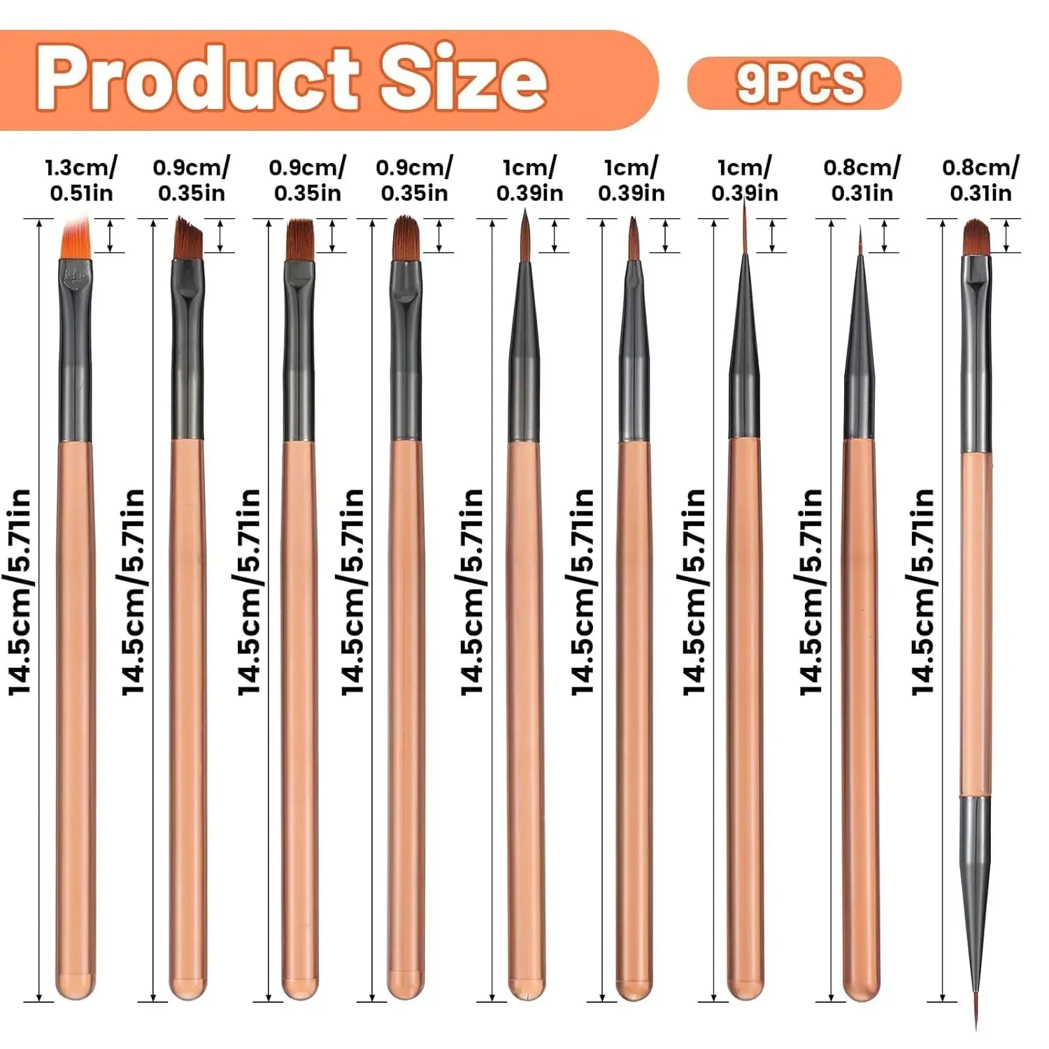 9-Piece Nail Art Brush Set, Nail Design Tool Kit with Acrylic Nail Brushes, Gel Brushes, Nail Art Pens, for Salon and Home Use