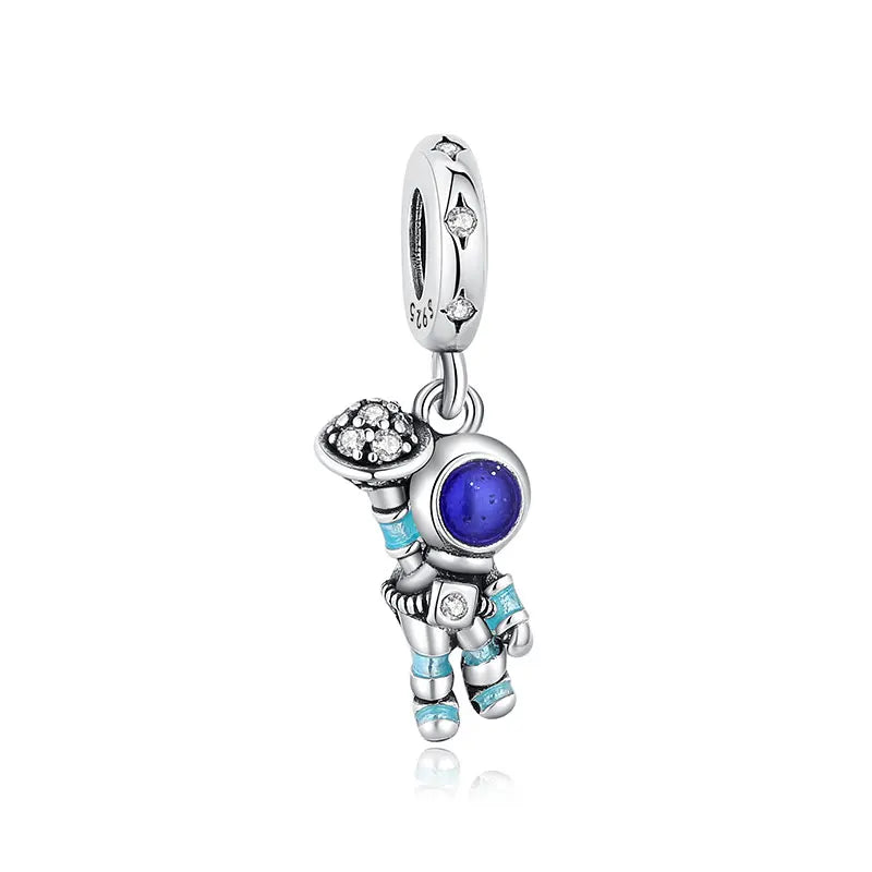 New Original 925 Sterling Silver Charms Star Moon Blue Crystal Glass Beads Fit Brand Bracelets Necklaces Jewelry For Women