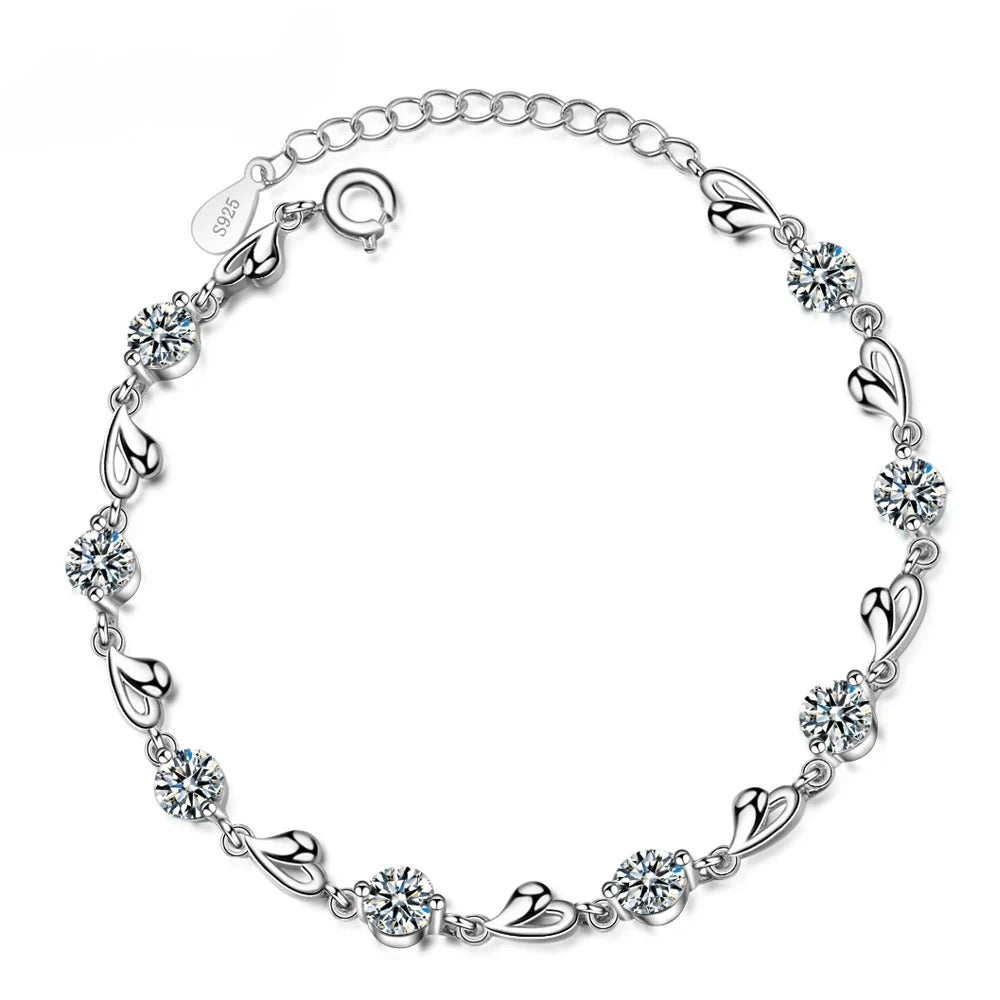925 Sterling Silver Heart Zircon Bracelet Women's Luxury Evening Jewelry Accessories
