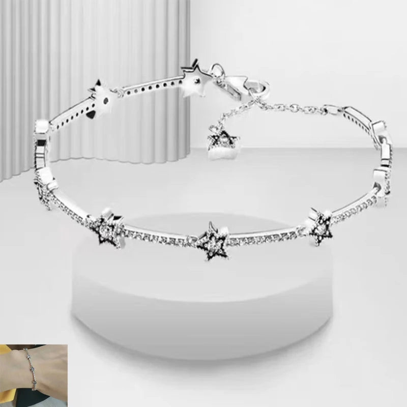 Charm 925 sterling silver exquisite sparkling star circular charm bracelet for women's New Year exquisite jewelry