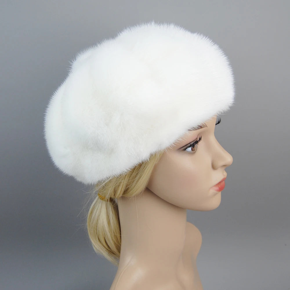 Hot Sale Full Pelt Luxurious Women Real Mink Fur Hats Winter Warm Fur Caps Fashion Ladies Pumpkin Genuine Mink Fur Beanies Hat