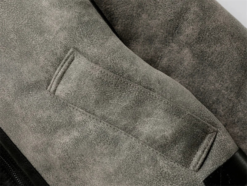 2025 Winter trip strap with fur all-in-one fleece double lapel long sleeve warm windproof grey coat for women