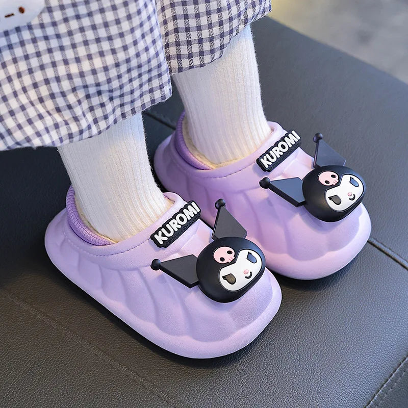 Cartoon Winter Warm Cotton Home Floor Waterproof Slippers Antislip Family Shoes In Door Cute Sweet Kuromi Hello Kitty Size 24-41
