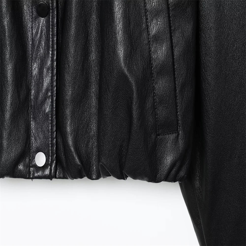 Autumn New Product Women's Wear High End Loose High Collar Imitation Leather Pilot Jacket Coat Leather Jacket