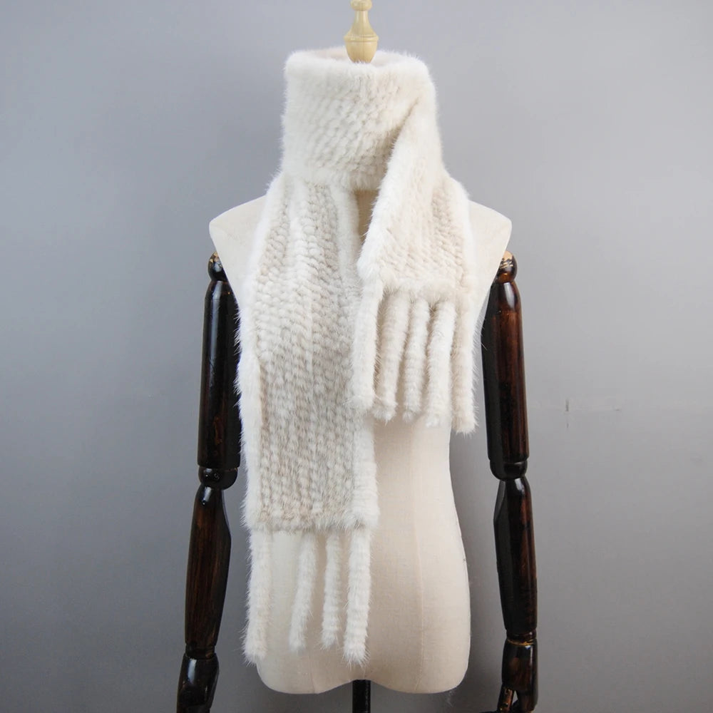 2025 Luxury Women Muffler 100% Real Mink Fur Scarf With Tassel Hand Knitted Natural Mink Scarves Neck Warmer Poncho Wholesale