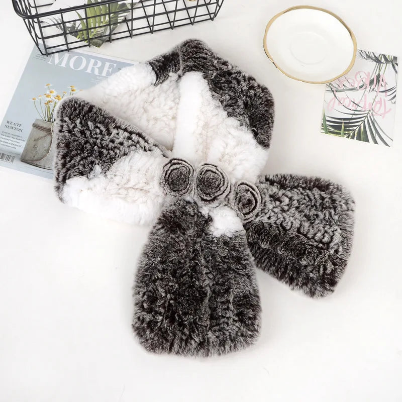 2025 Fashion Lady Genuine Rex Rabbit Fur Scarves Winter Women Real Rex Rabbit Fur Scarf Natural Warm Soft Rex Rabbit Fur Muffler