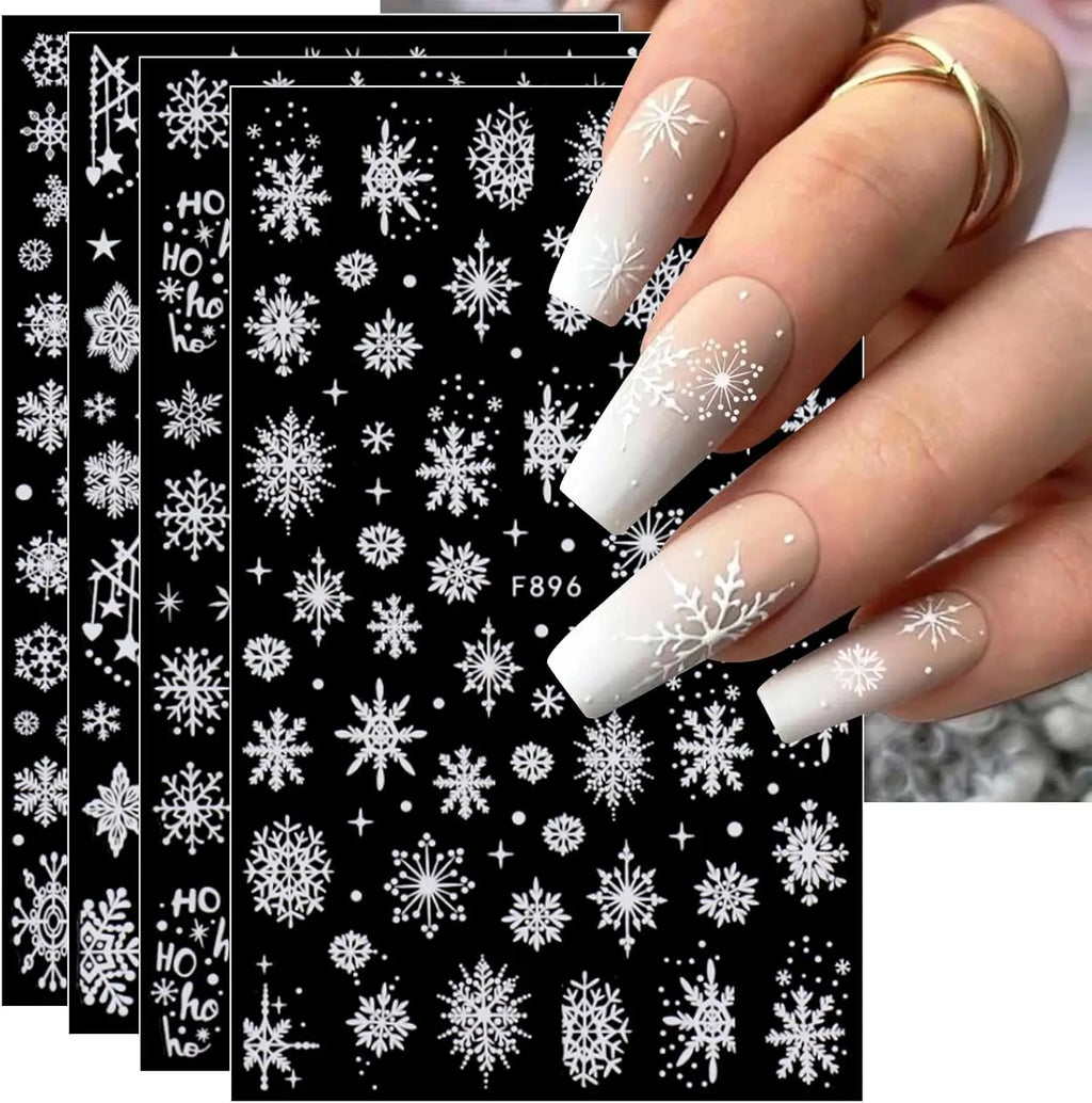 New Winter Snowflake Nail Stickers, White Snow Christmas New Year Self-Adhesive Nail Decals, DIY Nail Art Decor