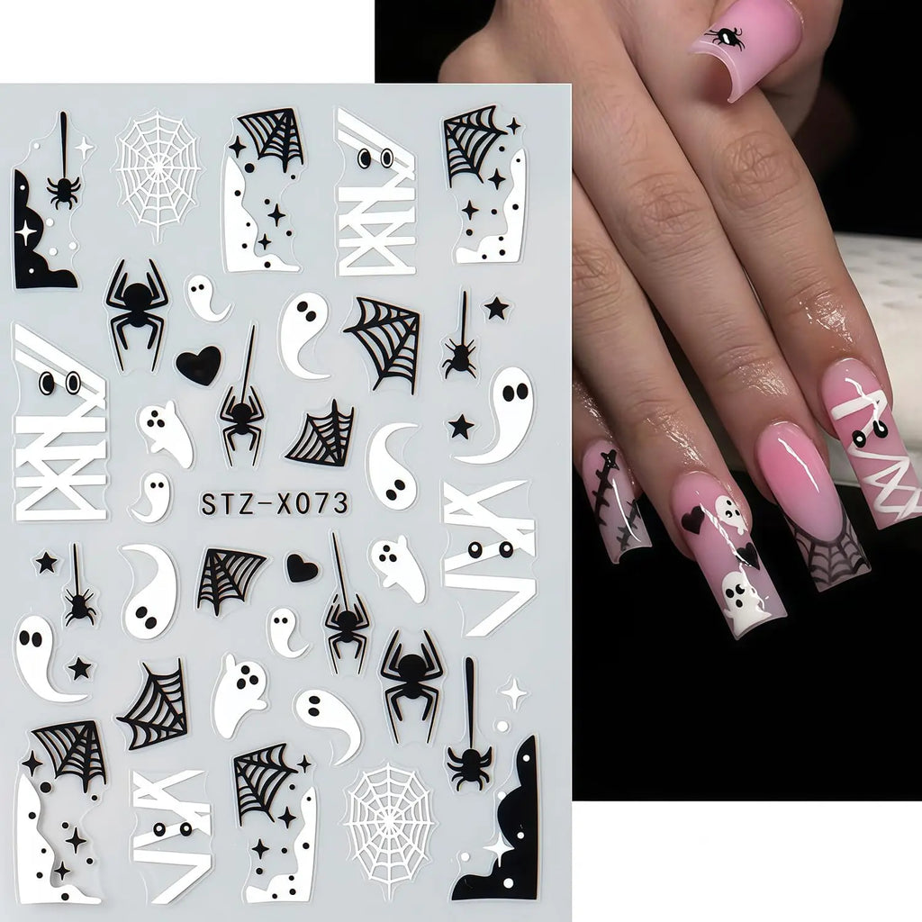 6 Halloween DIY Nail Stickers with 3D Self-Adhesive Nail Art Featuring Bats, Ghosts, and Pumpkins, Perfect for Party Decorations