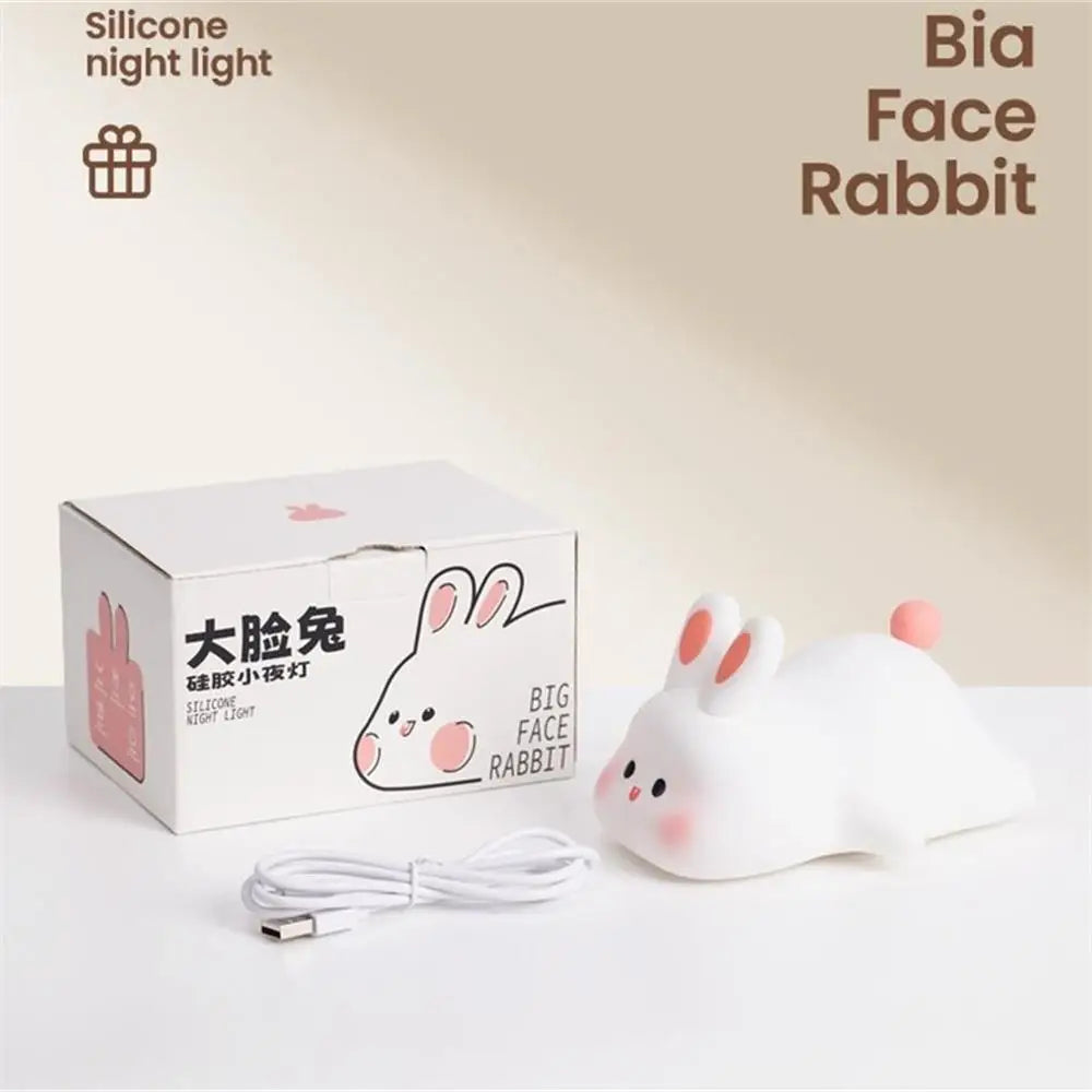 Cute Bunny Cartoon Night Light - USB Rechargeable Touch Dimming, Children's Bedside Sleep Gift