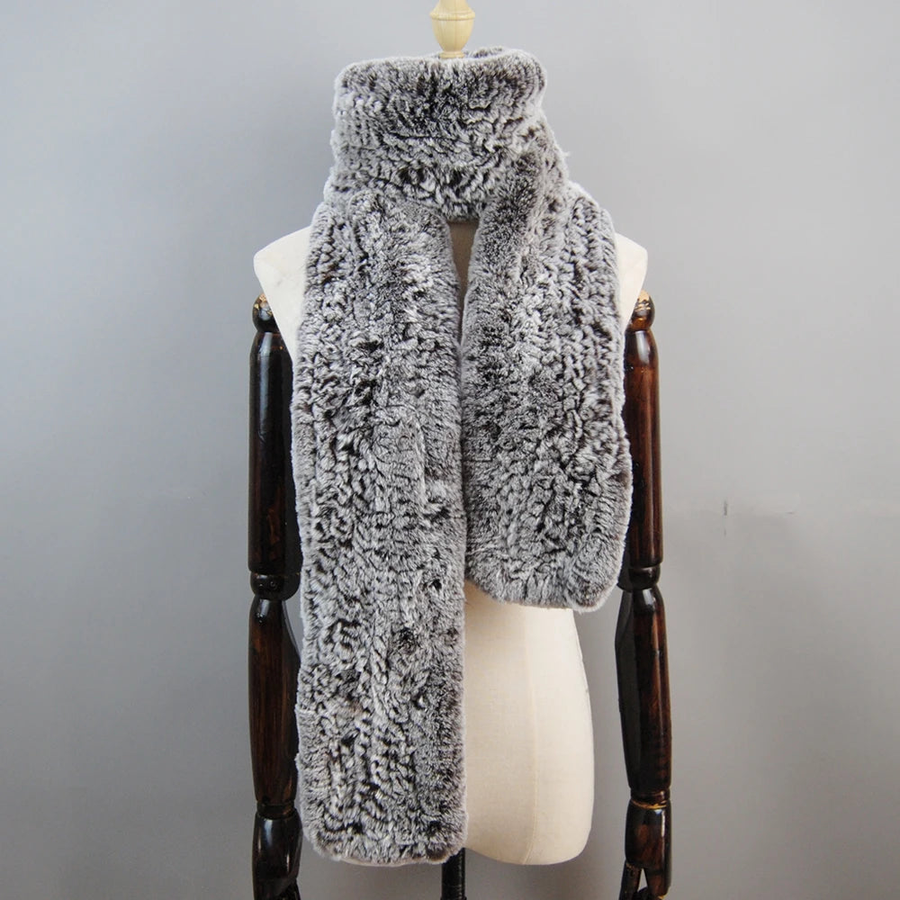 New Style Women Real Fur Scarf High Quality Luxury Long Natural Rex Rabbit Fur Scarf Thick Warm Winter Fashion Brand Fur Muffler