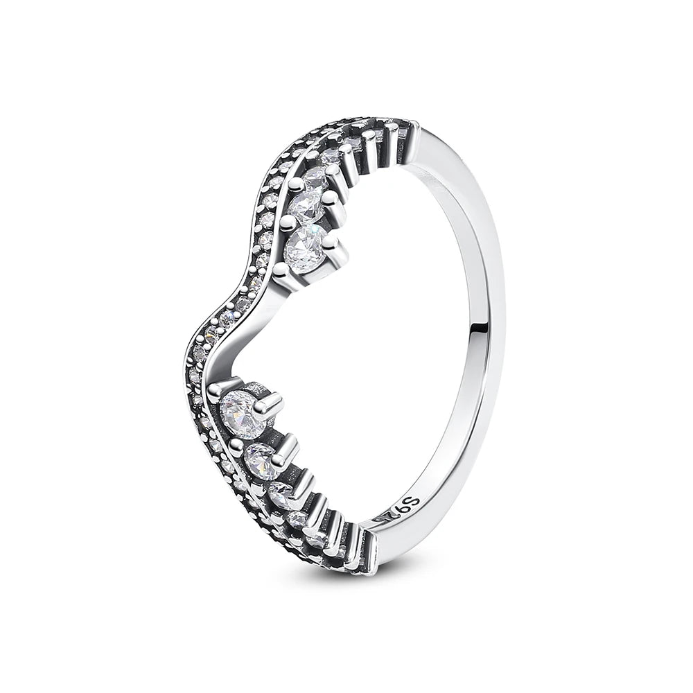 925 Sterling Silver Rings For Women Original Love Heart Wishbone Star Moon Engagement Rose Gold Wedding Ring Crystals Jewelry