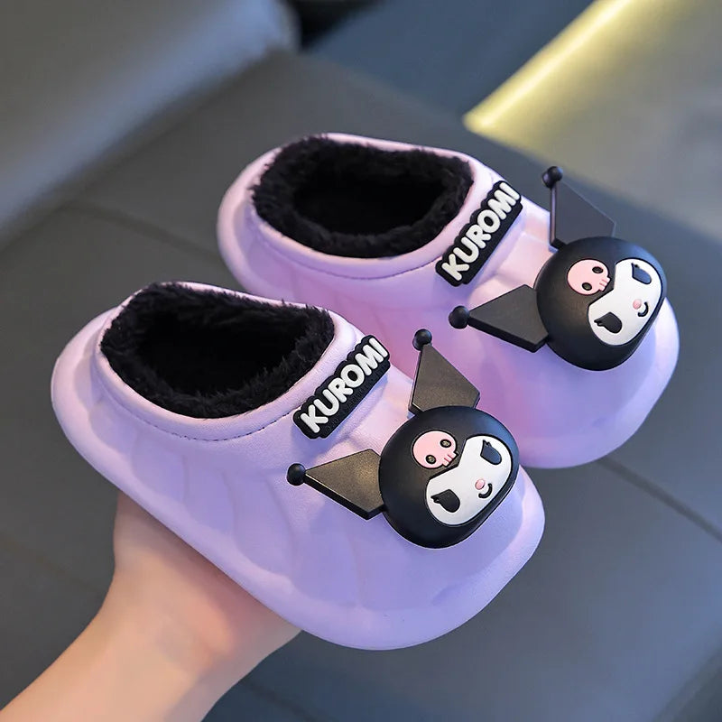 Cartoon Winter Warm Cotton Home Floor Waterproof Slippers Antislip Family Shoes In Door Cute Sweet Kuromi Hello Kitty Size 24-41