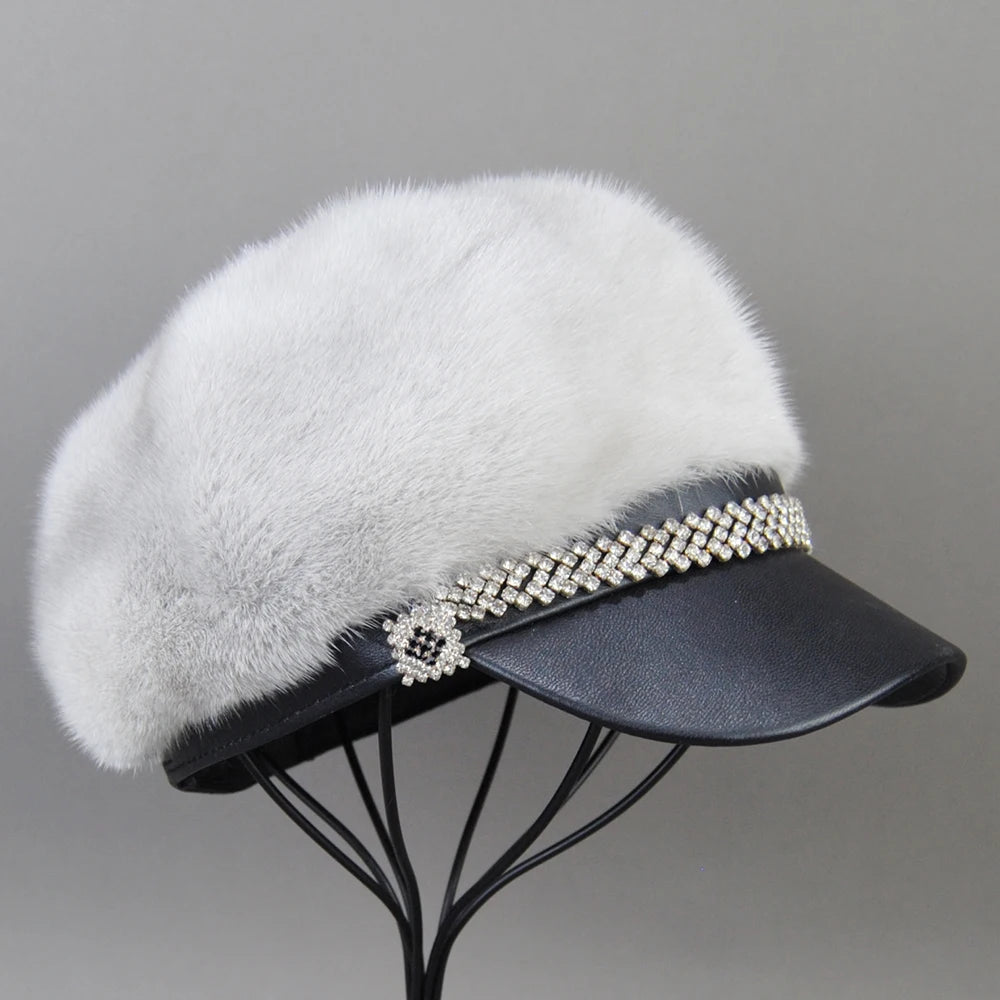 Hot Sale New Winter Women Full Pelt Real Mink Fur Hats Lady Luxury Warm Natural Mink Fur Visors Caps Female Fashion Mink Fur Hat