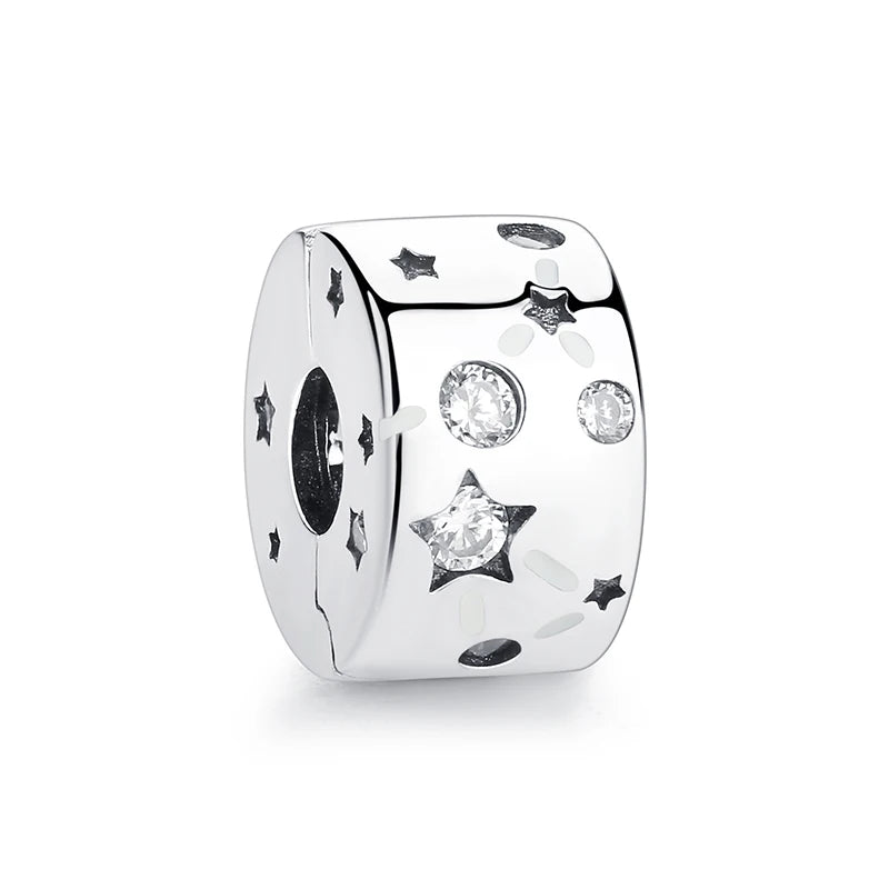 New Original 925 Sterling Silver Charms Star Moon Blue Crystal Glass Beads Fit Brand Bracelets Necklaces Jewelry For Women