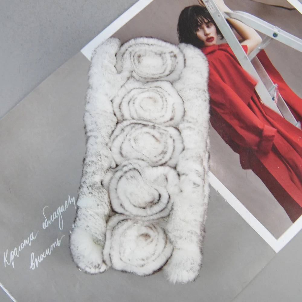 Autumn Winter Lady Real Rex Rabbir Fur Scarf Elastic Real Rex Rabbit Fur Headbands Flowers Natural Rex Rabbit Fur Ring Scarves