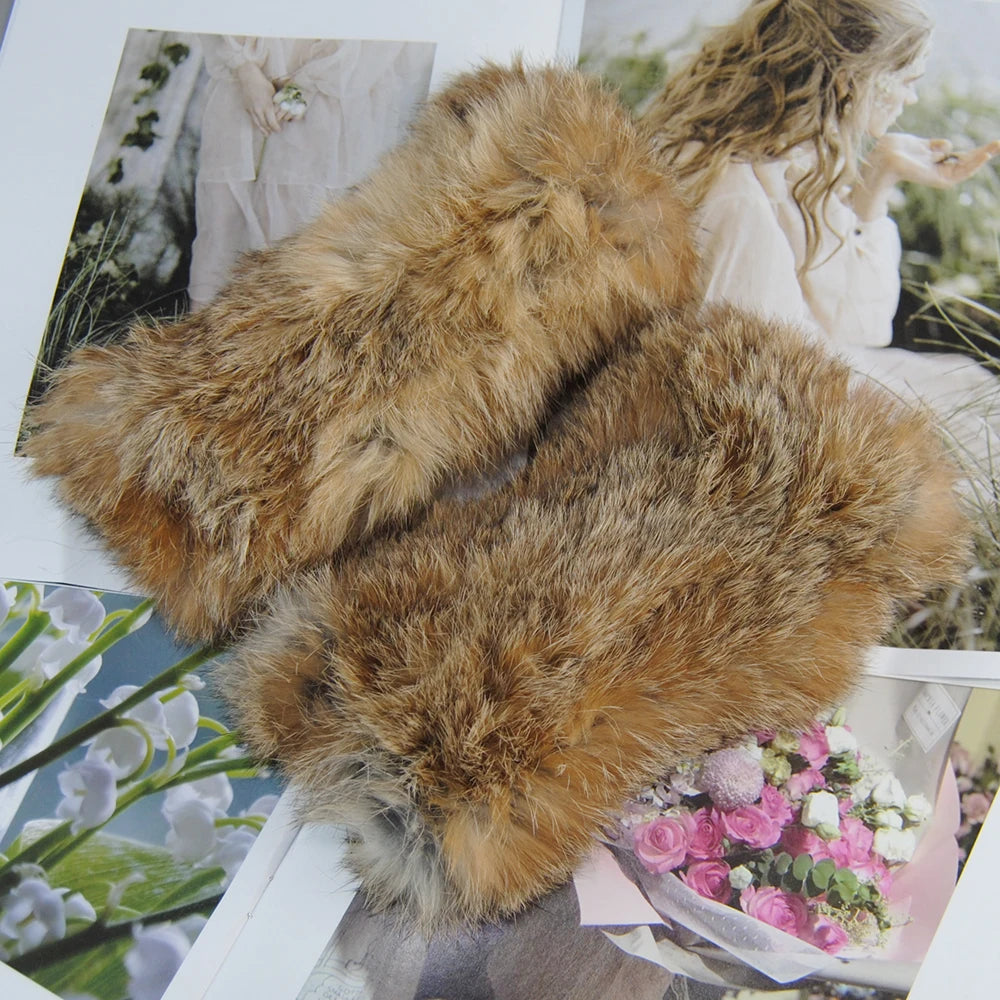 2025 Fashion Real Rex Rabbit Fur Women's Winter Gloves Genuine Fur Mittens Girl Fingerless Gloves Wrist Warmer Elastic Fluffy