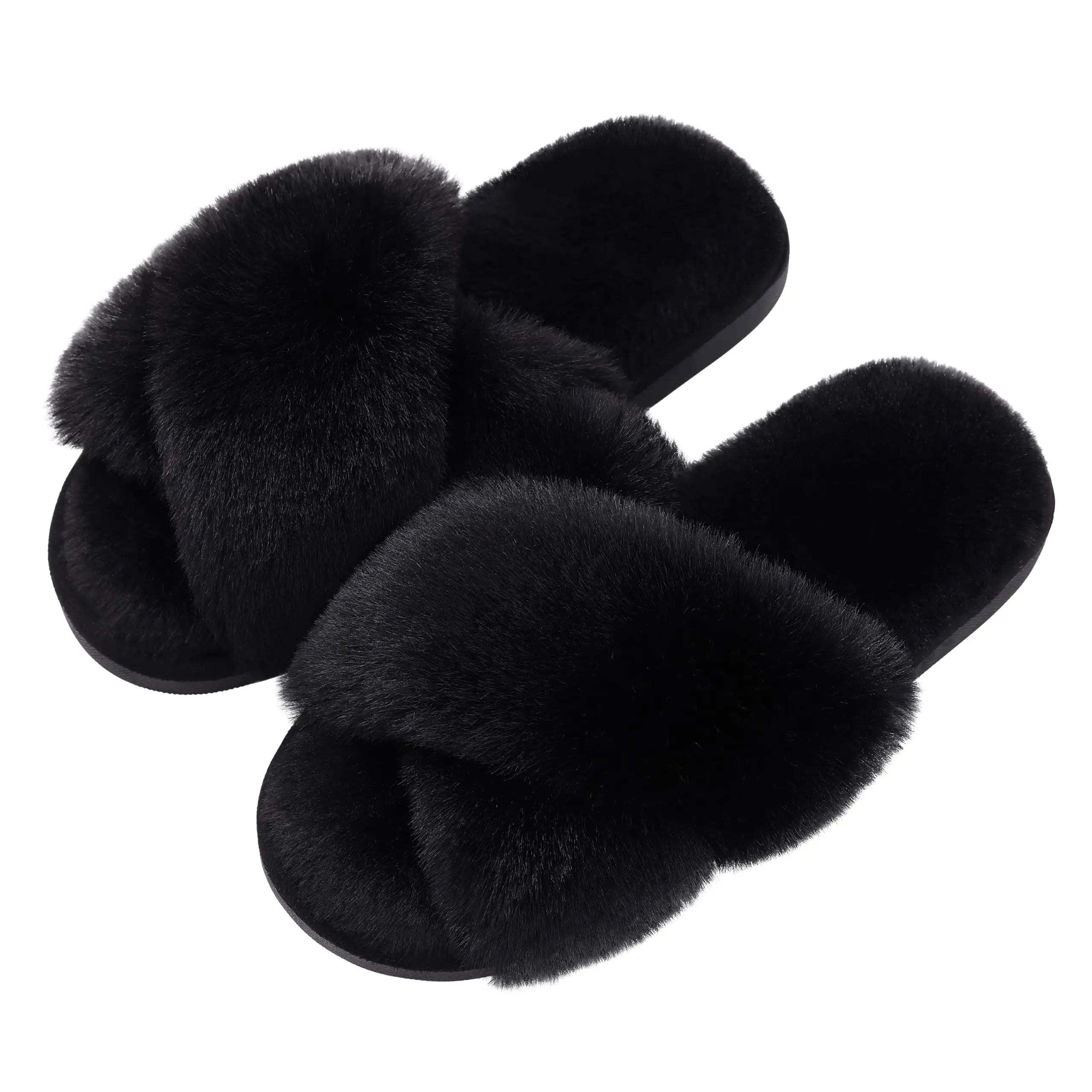 Eyriphy Indoor Open Toe Flats Cotton Shoes Comfort House Slippers Winter Fluffy Fur Slippers Women Fashion Plush Fuzzy Slippers