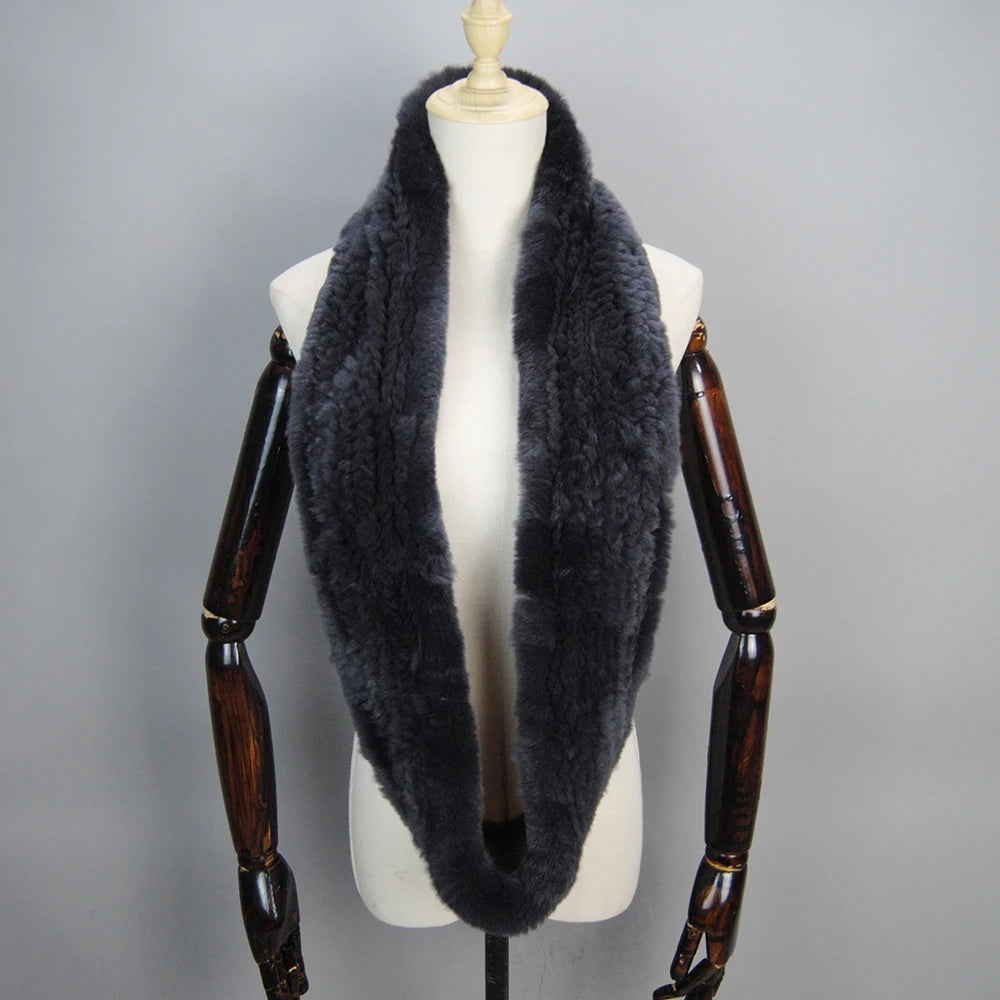 2025 Hot Sale Women New Real Fur Scarf Circle Long Real Fur Scarves Winter Warm Street Fashion Rex Rabbit Fur Muffler