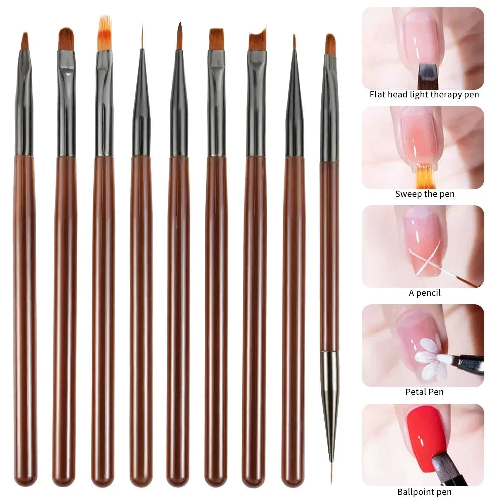 9PCS UV Gel Nail Brush Liner DIY Manicure Painting Pen Acrylic Drawing Brush for Nail Art Design Nail Extension Salon Supplies