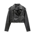 2025 Women's new short make old effect imitation leather motorcycle jacket jacket women's washed gray leather coat