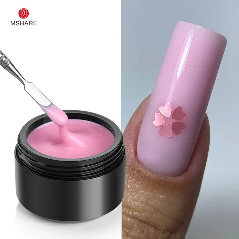 MSHARE 50ml Natural Nails Gel Builder Nalil Self Leveling Gel for Nail Extension Pink Shade UV Led Gel Hema Tpo Free Gel