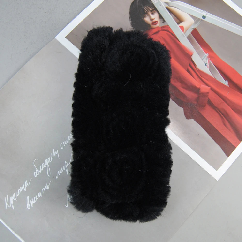 Autumn Winter Lady Real Rex Rabbir Fur Scarf Elastic Real Rex Rabbit Fur Headbands Flowers Natural Rex Rabbit Fur Ring Scarves