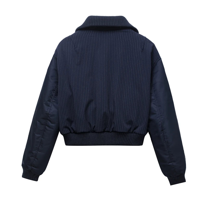 2025 new women's zipper stitching bomber jacket clip cotton jacket stitching women's top