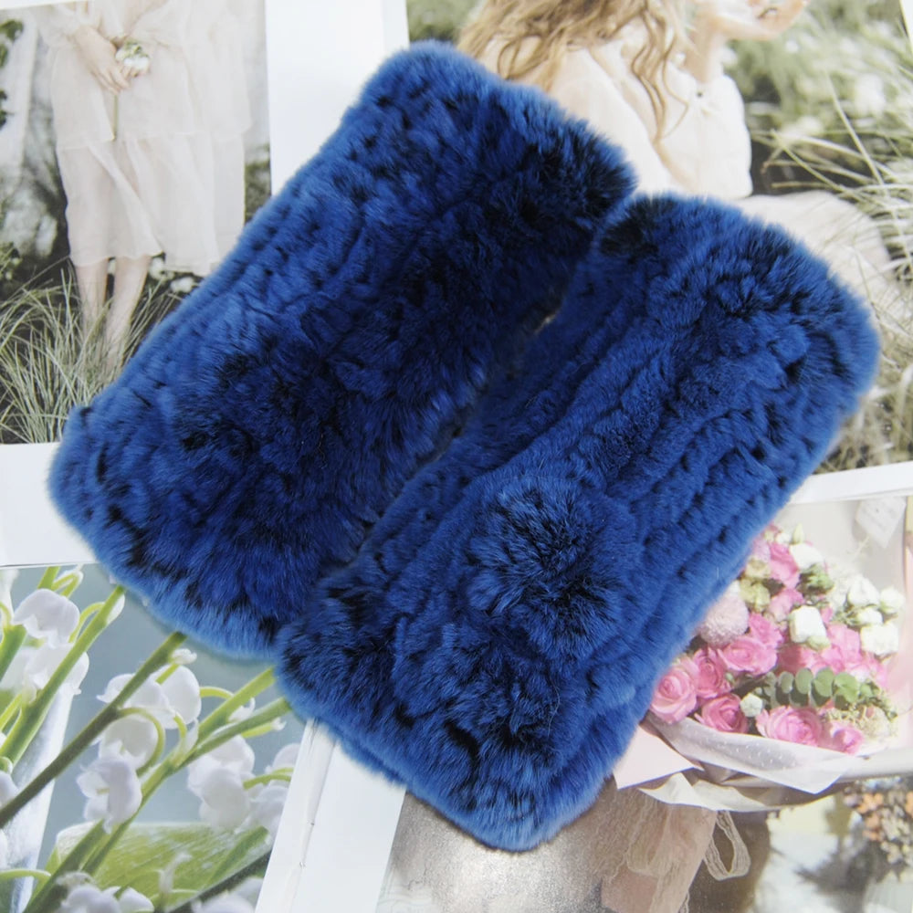 2025 Fashion Real Rex Rabbit Fur Women's Winter Gloves Genuine Fur Mittens Girl Fingerless Gloves Wrist Warmer Elastic Fluffy