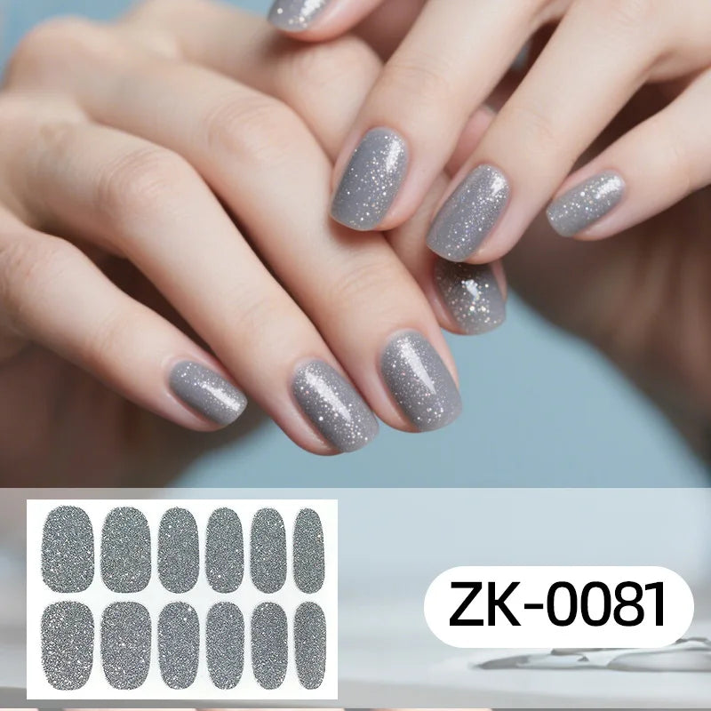 Gradient Cat Eye Style Nail Art Stickers, 16-Piece Set Self-Adhesive Waterproof Glitter False Nail Decals
