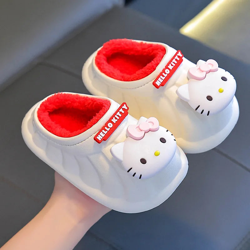 Cartoon Winter Warm Cotton Home Floor Waterproof Slippers Antislip Family Shoes In Door Cute Sweet Kuromi Hello Kitty Size 24-41