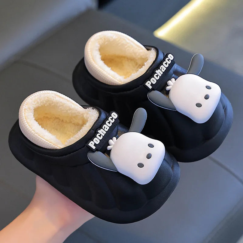 Cartoon Winter Warm Cotton Home Floor Waterproof Slippers Antislip Family Shoes In Door Cute Sweet Kuromi Hello Kitty Size 24-41