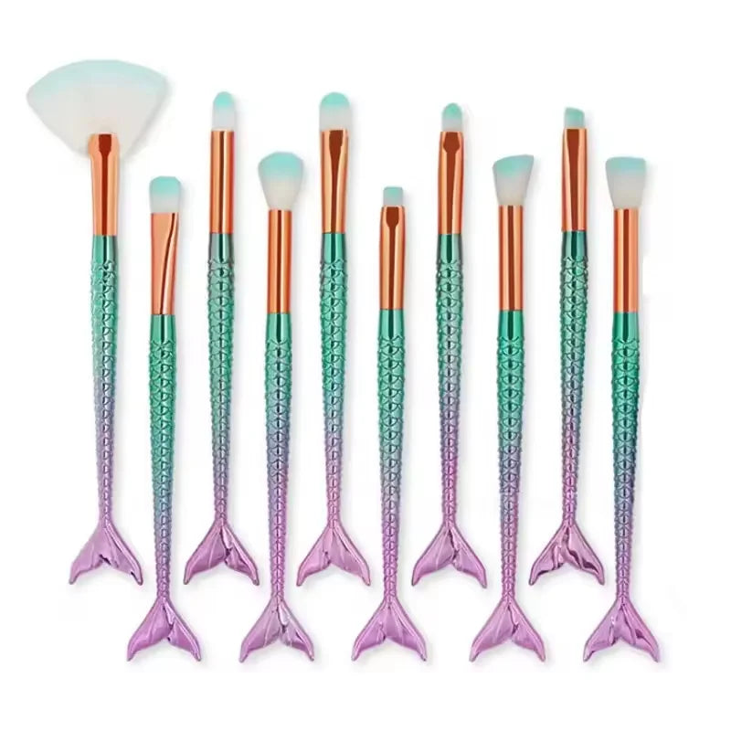 10/11-Piece Mermaid Makeup Brush Set – Creative & Cute Cosmetic Kit for Girls, Perfect Birthday Gift