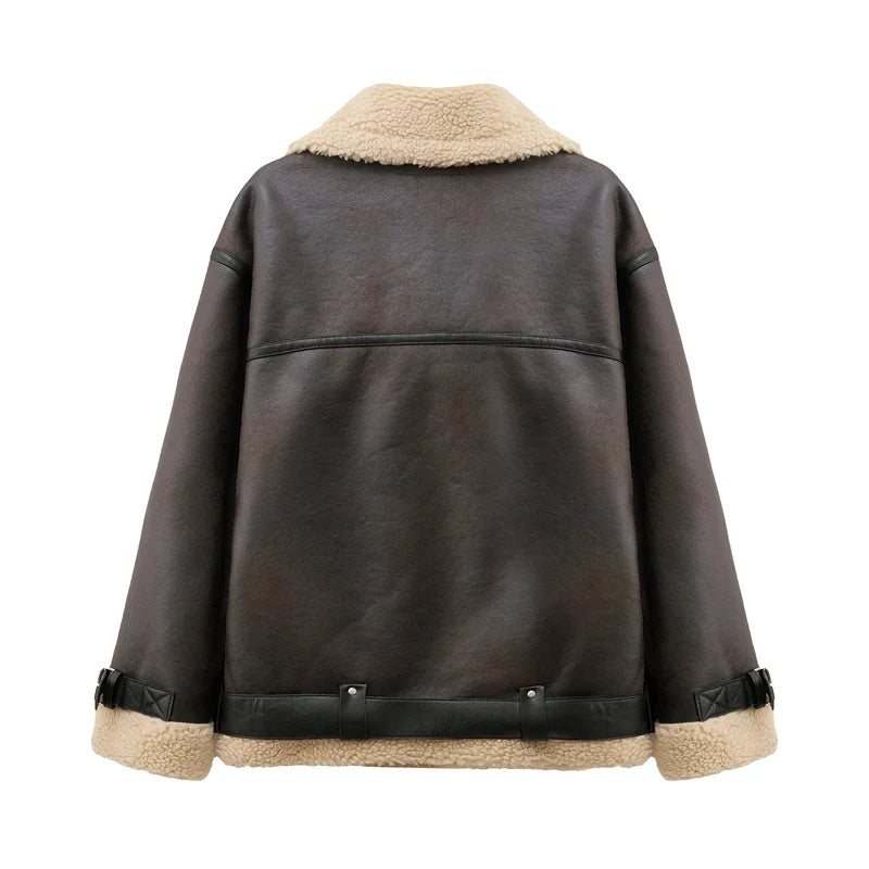 2025 Autumn/Winter new European-style women's warm and thick double-sided lapel long-sleeved jacket jacket