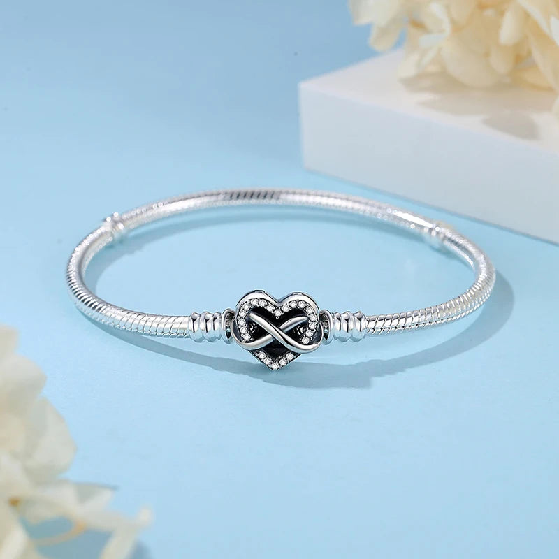 Original 925 Sterling Silver Bracelet For Women Charms Beads Rose Gold Heart Bracelets Bangles Snake Chain Luxury Jewelry Gift