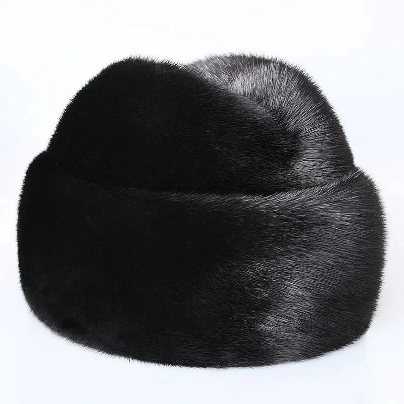 New Sale Luxury Winter Man Top Real Mink Fur Bomber Hat Male Genuine Marten Head Warm Black/Brown Caps Best Gift For Dad Gorras