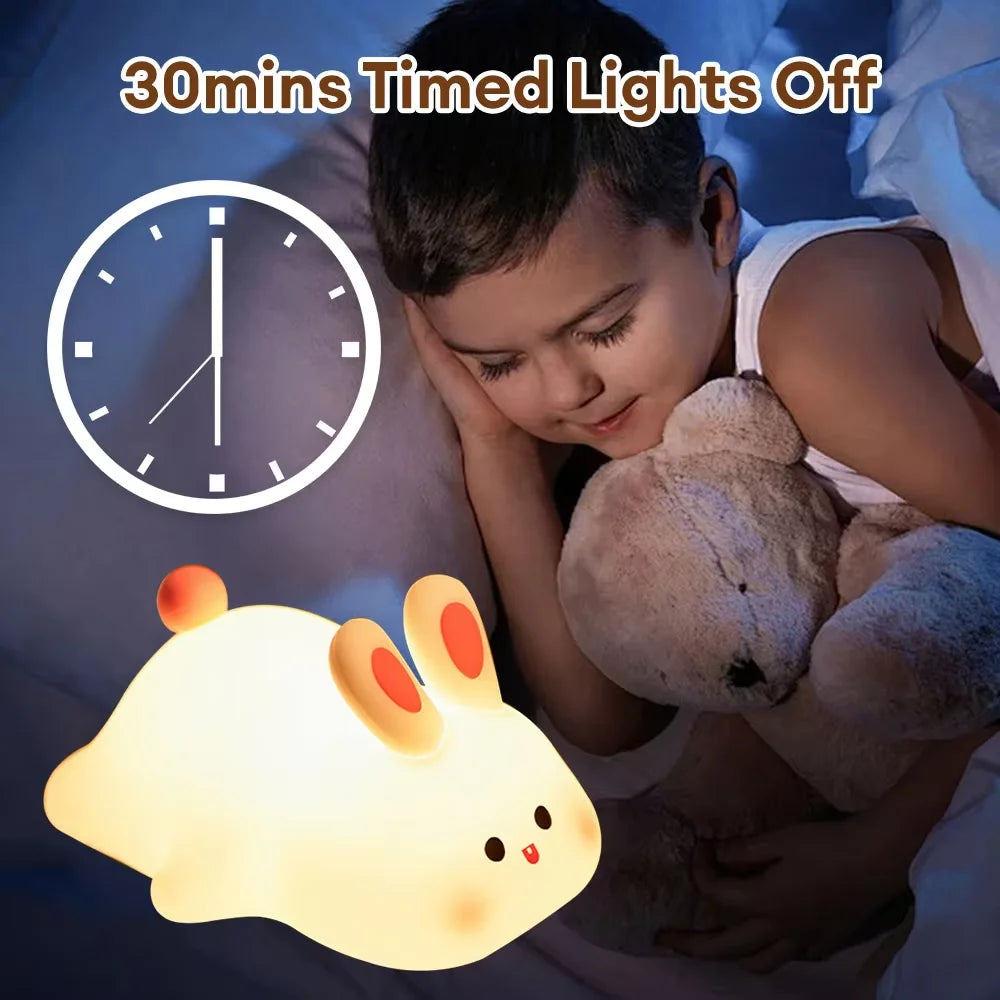 Cute Bunny Cartoon Night Light - USB Rechargeable Touch Dimming, Children's Bedside Sleep Gift