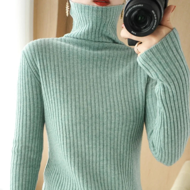 2025 Spring Autumn Winter Women's Cashmere Sweater Turtleneck Pullover Slim Solid Color High-quality Warmth Comfort Knitwears