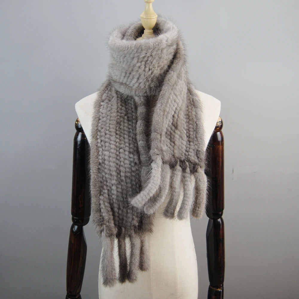 2025 Luxury Women Muffler 100% Real Mink Fur Scarf With Tassel Hand Knitted Natural Mink Scarves Neck Warmer Poncho Wholesale