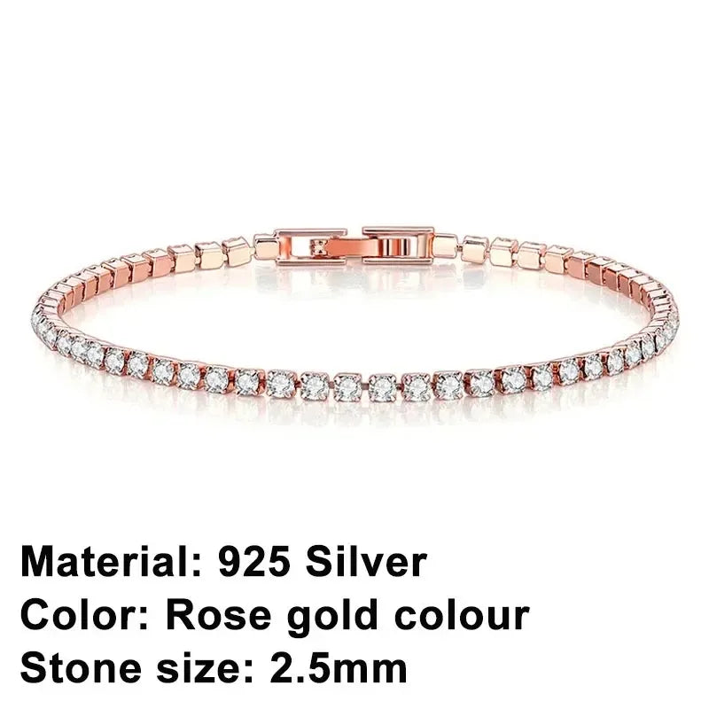 Hip hop trendy new exquisite 925 sterling silver tennis bracelet, gold men's and women's bracelets, crystal jewelry gifts