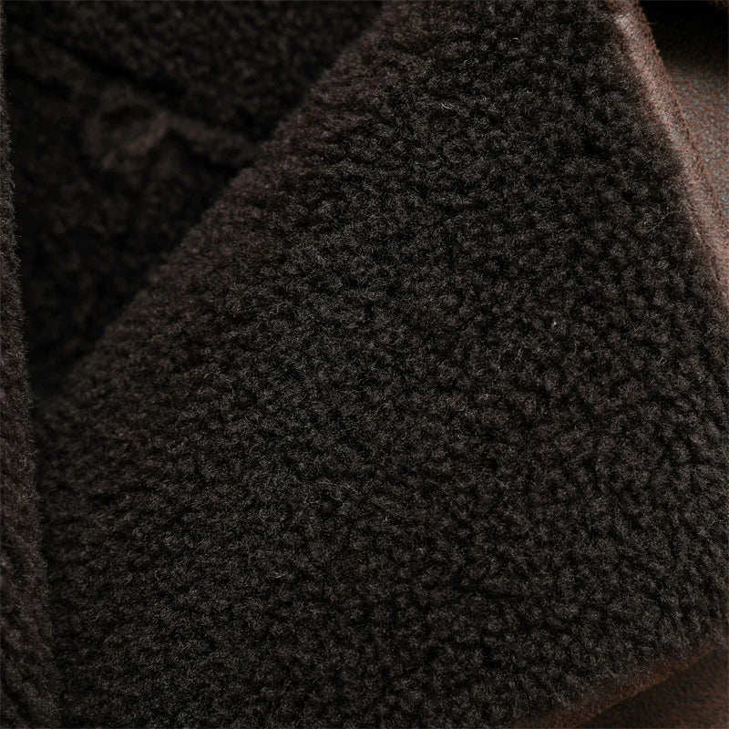 2025 Women's new thick jacket Vintage lapel leather jacket single breasted pocket street warm jacket