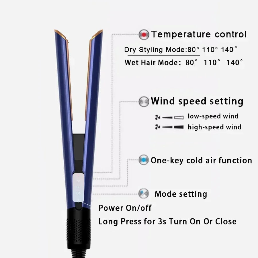 2025 New 2-in-1 Hair Straightener & Dryer Combo - Smartly Controlled Negative Ion Heating Plates, Suitable for Home Hair Styling