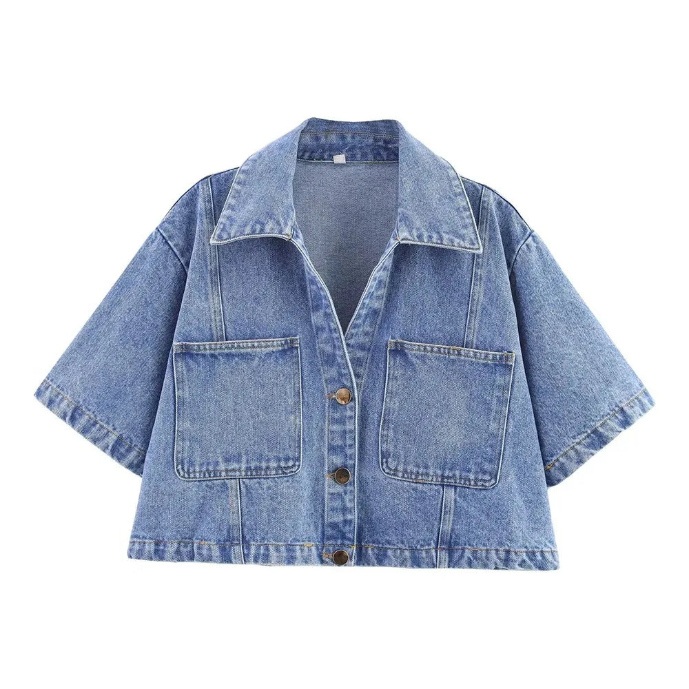 Women's Short Lapel Denim Shirt + Irregular Fashion Short Skirt Pants Vintage Casual Denim Suit Commuter High Street Suit