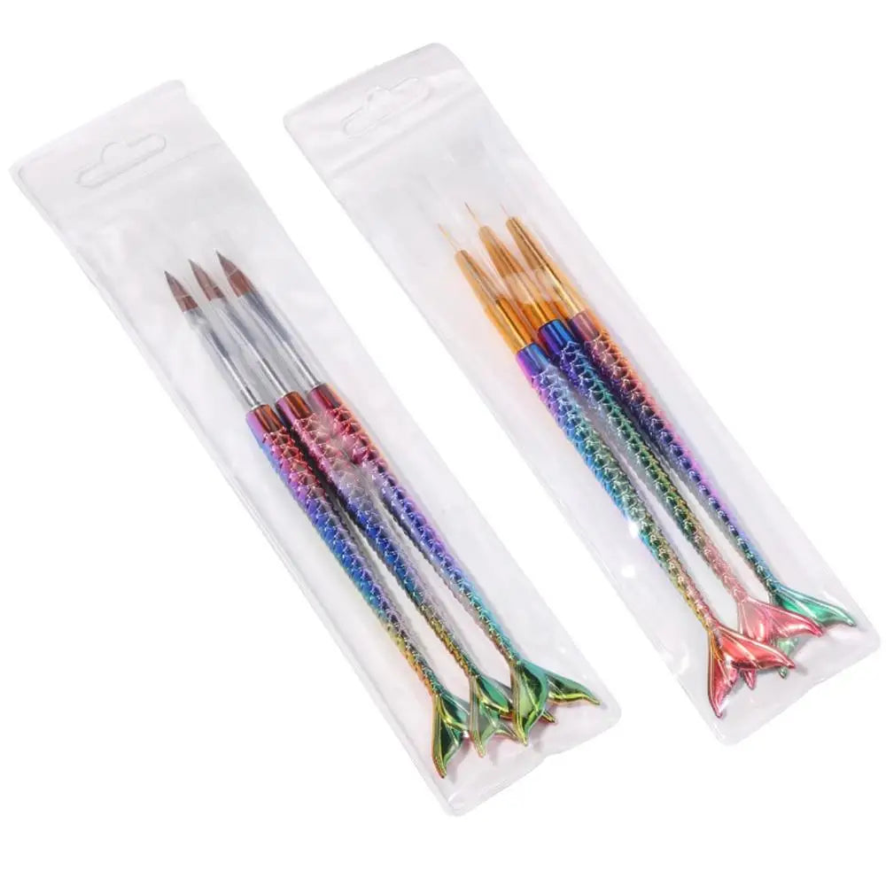 6-Piece New Mermaid Nail Art Brush Set, Professional Nail Painting Tools for Drawing/Outlining/Flower Designs/Carving